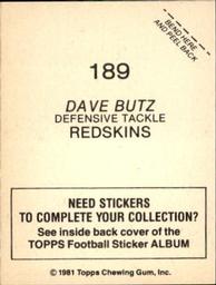 1981 Topps Stickers #189 Dave Butz Back