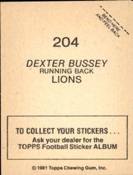 1981 Topps Stickers #204 Dexter Bussey Back