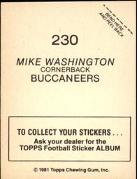 1981 Topps Stickers #230 Mike Washington Back