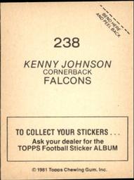 1981 Topps Stickers #238 Kenny Johnson Back