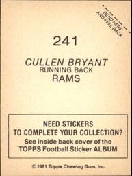 1981 Topps Stickers #241 Cullen Bryant Back