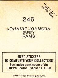 1981 Topps Stickers #246 Johnnie Johnson Back