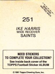 1981 Topps Stickers #251 Ike Harris Back