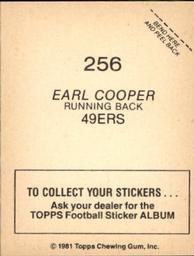 1981 Topps Stickers #256 Earl Cooper Back