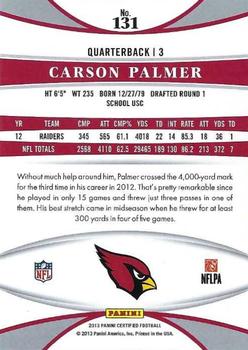 2013 Panini Certified #131 Carson Palmer Back