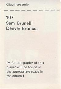 1972 NFLPA Wonderful World Stamps #107 Sam Brunelli Back