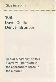 1972 NFLPA Wonderful World Stamps #108 Dave Costa Back