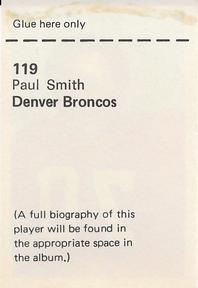 1972 NFLPA Wonderful World Stamps #119 Paul Smith Back