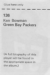 1972 NFLPA Wonderful World Stamps #136 Ken Bowman Back