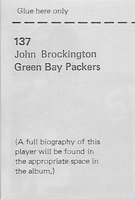 1972 NFLPA Wonderful World Stamps #137 John Brockington Back