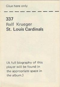 1972 NFLPA Wonderful World Stamps #337 Rolf Krueger Back