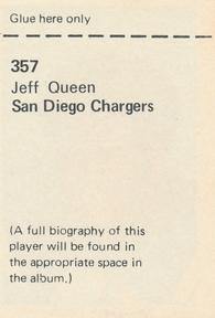 1972 NFLPA Wonderful World Stamps #357 Jeff Queen Back