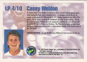 1992 Classic Draft Picks - Limited Prints #LP4 Casey Weldon Back