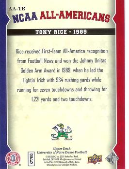 2013 Upper Deck University of Notre Dame - All Americans #AA-TR Tony Rice Back