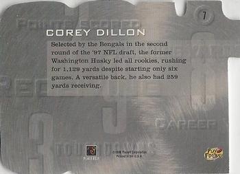 1998 Playoff Prestige SSD Hobby - Inside the Numbers Die Cut #7 Corey Dillon Back