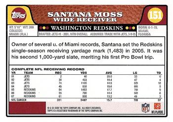 2008 Topps #151 Santana Moss Back