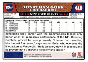 2008 Topps #416 Jonathan Goff Back