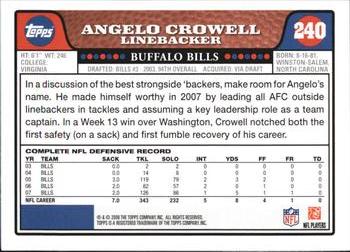 2008 Topps #240 Angelo Crowell Back