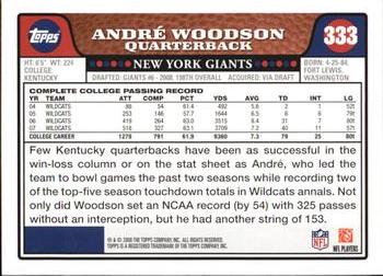 2008 Topps #333 Andre Woodson Back