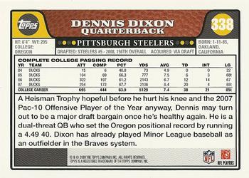 2008 Topps #338 Dennis Dixon Back