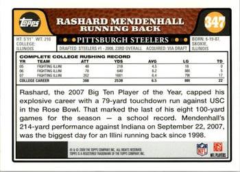 2008 Topps #347 Rashard Mendenhall Back
