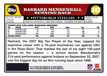 2008 Topps #347 Rashard Mendenhall Back