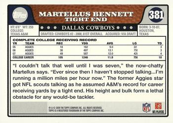 2008 Topps #381 Martellus Bennett Back