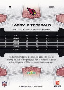 2008 Score Select #3 Larry Fitzgerald Back
