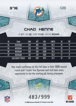 2008 Score Select #376 Chad Henne Back