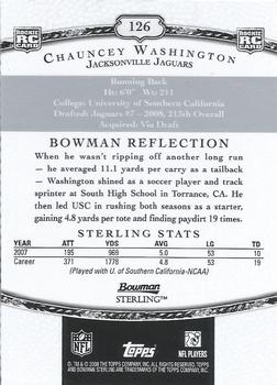 2008 Bowman Sterling #126 Chauncey Washington Back