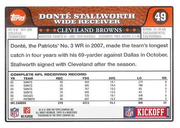 2008 Topps Kickoff #49 Donte Stallworth Back