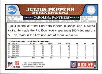 2008 Topps Kickoff #52 Julius Peppers Back