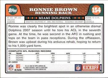 2008 Topps Kickoff #154 Ronnie Brown Back