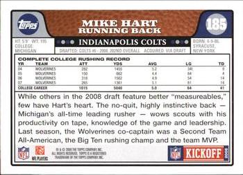 2008 Topps Kickoff #185 Mike Hart Back
