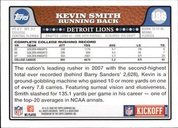 2008 Topps Kickoff #186 Kevin Smith Back