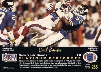1991 Pro Set Platinum #238 Carl Banks Back