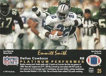 1991 Pro Set Platinum #25 Emmitt Smith Back