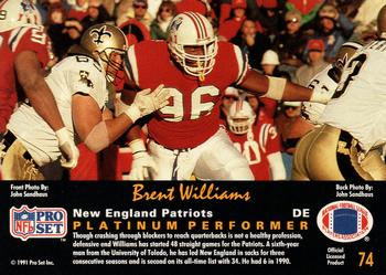 1991 Pro Set Platinum #74 Brent Williams Back