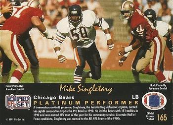 1991 Pro Set Platinum #165 Mike Singletary Back