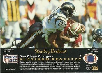 1991 Pro Set Platinum #306 Stanley Richard Back