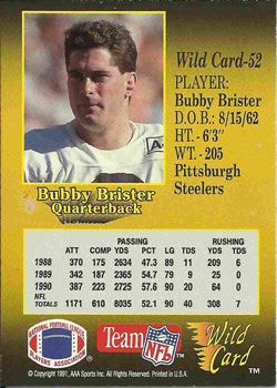 1991 Wild Card #52 Bubby Brister Back