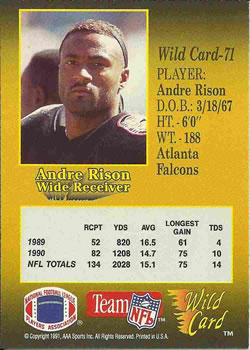 1991 Wild Card #71 Andre Rison Back
