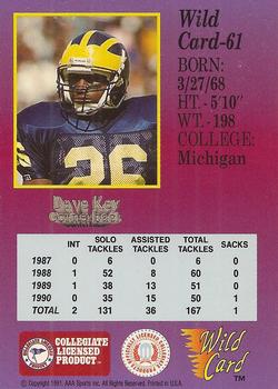 1991 Wild Card Draft #61 Dave Key Back
