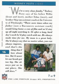 1992 Pro Line Profiles #16 Rodney Peete Back