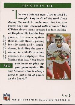 1992 Pro Line Profiles #310 Ken O'Brien Back