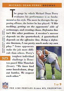 1992 Pro Line Profiles #325 Michael Dean Perry Back