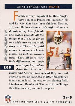 1992 Pro Line Profiles #399 Mike Singletary Back