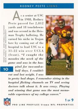 1992 Pro Line Profiles #10 Rodney Peete Back