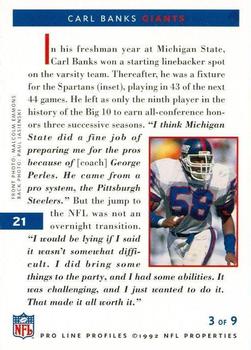 1992 Pro Line Profiles #21 Carl Banks Back