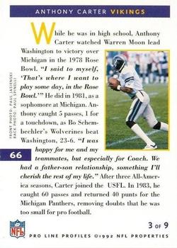 1992 Pro Line Profiles #66 Anthony Carter Back